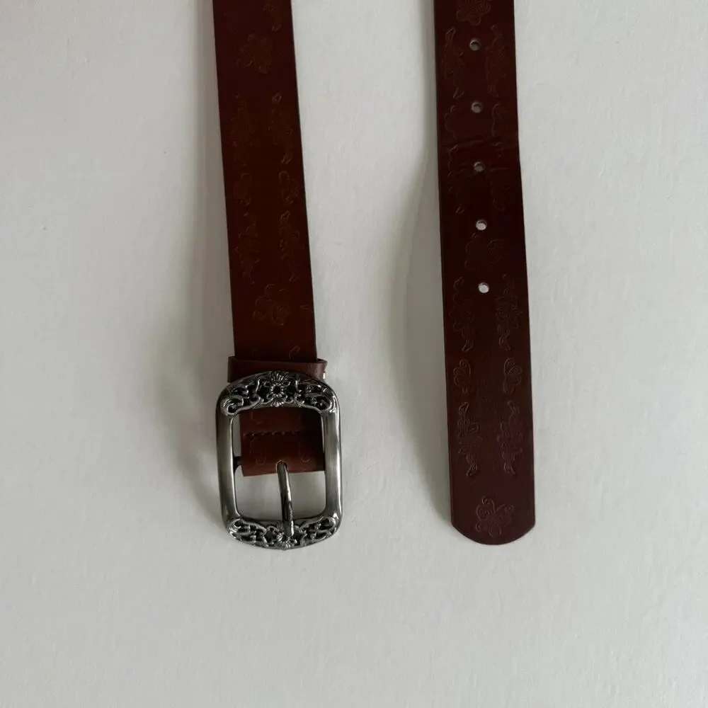 Y2K Style Brown American Western Floral Design Belt